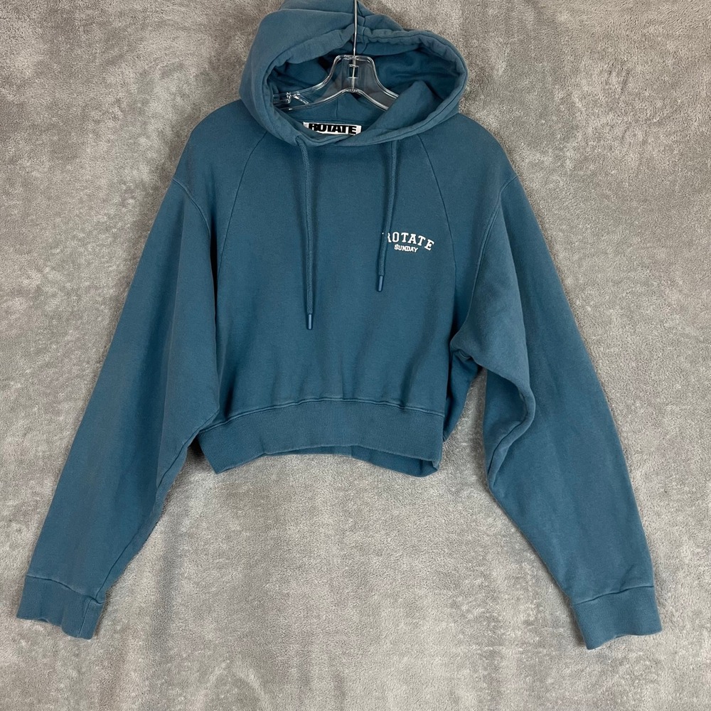 Rotate Birger Christensen Viola Cropped Hoodie Womens XS Blue Organic Cotton